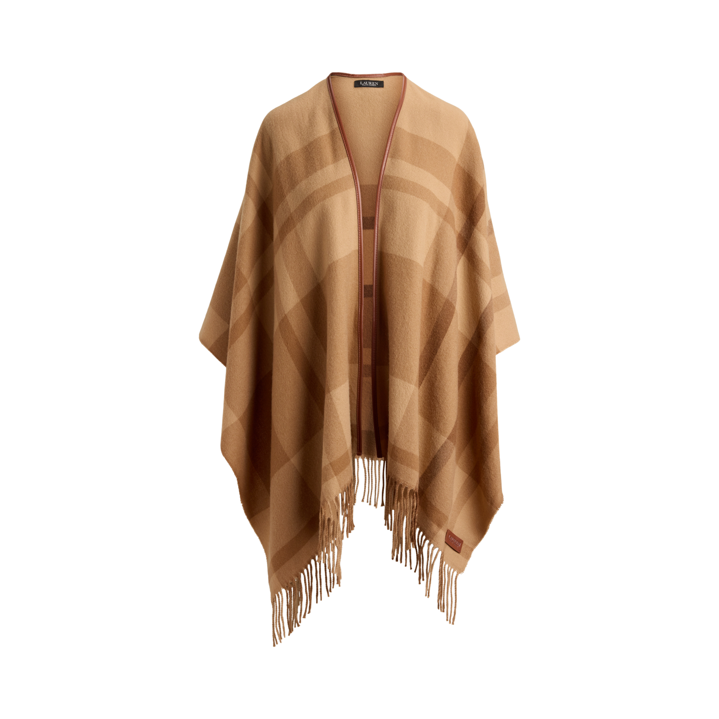 Ralph Lauren Plaid Fringe-Trim Ruana, цвет: Верблюжий разноцветный — фото 5