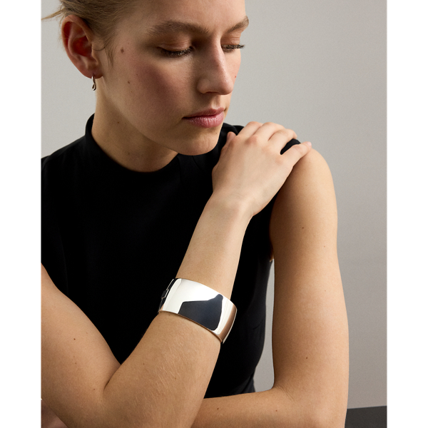 Silver Silver-Plated Wide Hinge Bangle Lauren 3