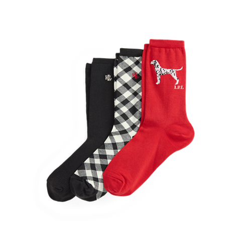 Носки, средней высоты, хлопок, с принтом, 3 шт. — Ralph Lauren, цвет: Красный / Чёрный