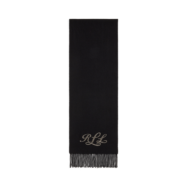 Beaded-Logo Fringe-Trim Wool Scarf