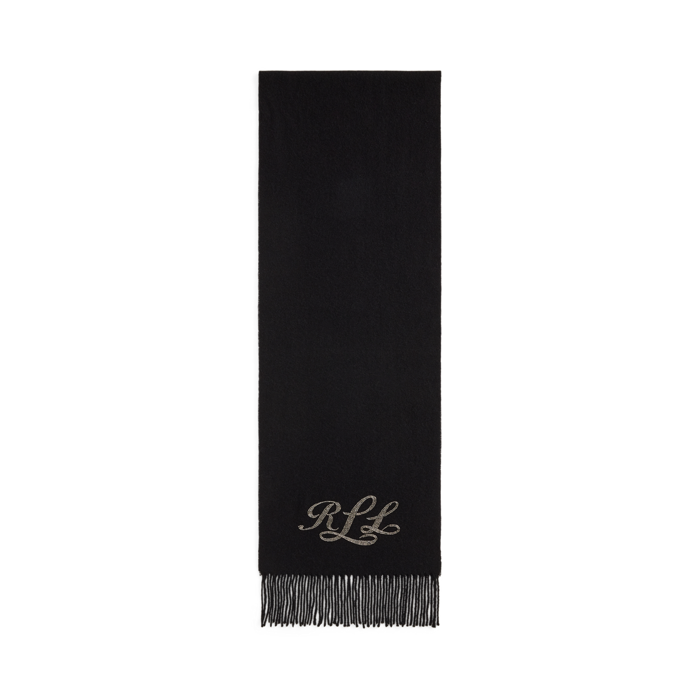 Женский шарф Ralph Lauren Beaded-Logo Fringe-Trim Wool, цвет: Чёрный графитовый металлик — фото 1