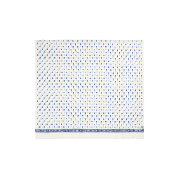 Blue Multi Fringe-Trim Printed Cotton Scarf Polo Ralph Lauren 2