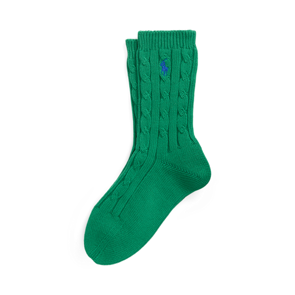 Green Cable-Knit Cotton Crew Socks Polo Ralph Lauren 1