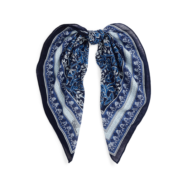 Woodblock Floral Cotton Scarf