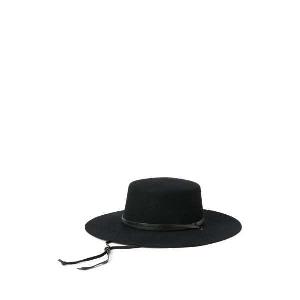 Black Wool Leather-Trim Hat Polo Ralph Lauren 2