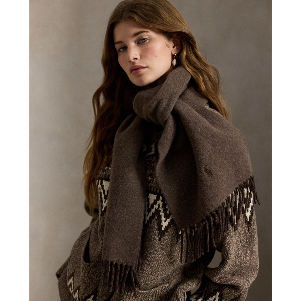 Nutmeg/Brown Heather Fringe-Trim Wool Scarf Polo Ralph Lauren 3