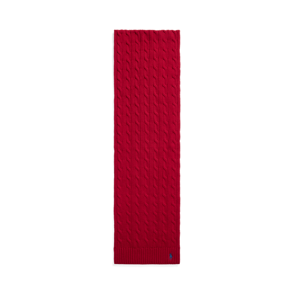 Cachecol de algod&atilde;o em malha tran&ccedil;ada Polo Ralph Lauren em Vermelho-claro 2