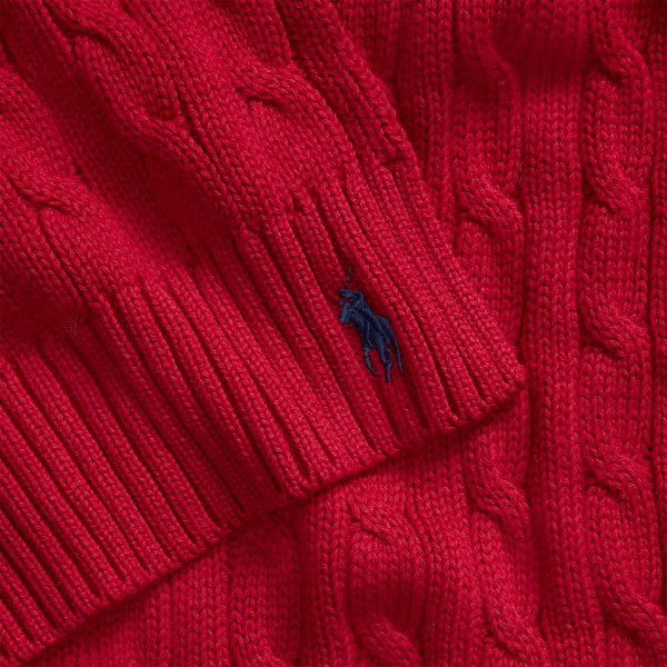 Cachecol de algod&atilde;o em malha tran&ccedil;ada Polo Ralph Lauren em Vermelho-claro 3