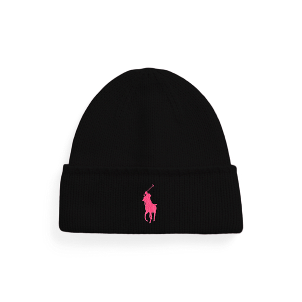 Polo Black Pink Pony Merino Wool Beanie Polo Ralph Lauren 1