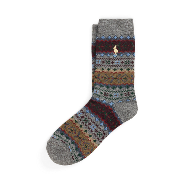 Grey Heather Fair Isle Wool-Blend Trouser Socks Polo Ralph Lauren 1