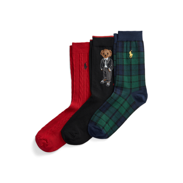 Black/Red Plaid Polo Bear Trouser Sock 3-Pack Gift Set Polo Ralph Lauren 2