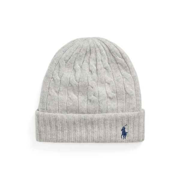 Soft Grey Cable-Knit Wool-Cashmere Beanie Polo Ralph Lauren for fall 1