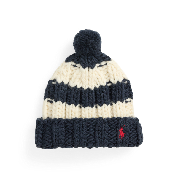 Navy Striped Wool Pom-Pom Beanie Polo Ralph Lauren 1