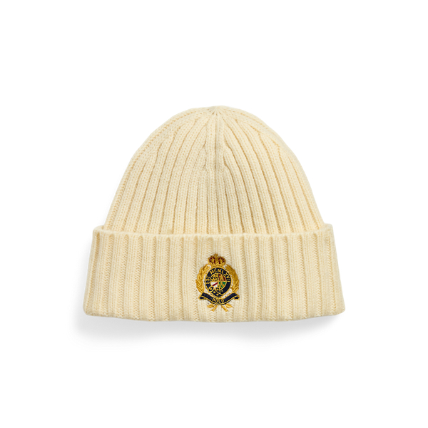 Cream Embroidered Crest Merino Wool Beanie Polo Ralph Lauren 1