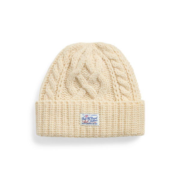 Cream Aran-Knit Merino Wool Beanie Polo Ralph Lauren 1