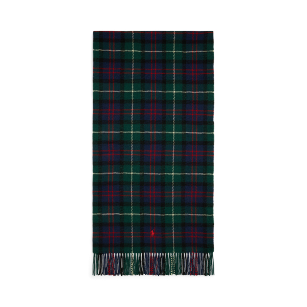 Navy Plaid Fringe-Trim Wool Scarf Polo Ralph Lauren 2