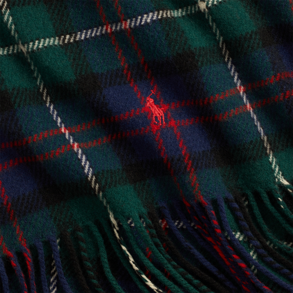 Navy Plaid Fringe-Trim Wool Scarf Polo Ralph Lauren 3