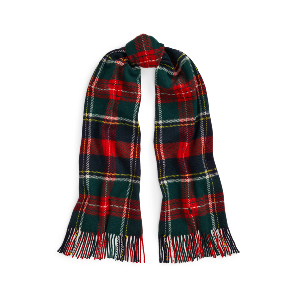 Plaid Fringe-Trim Wool Scarf