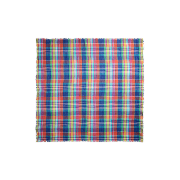 Plaid Fringe-Trim Cotton Scarf