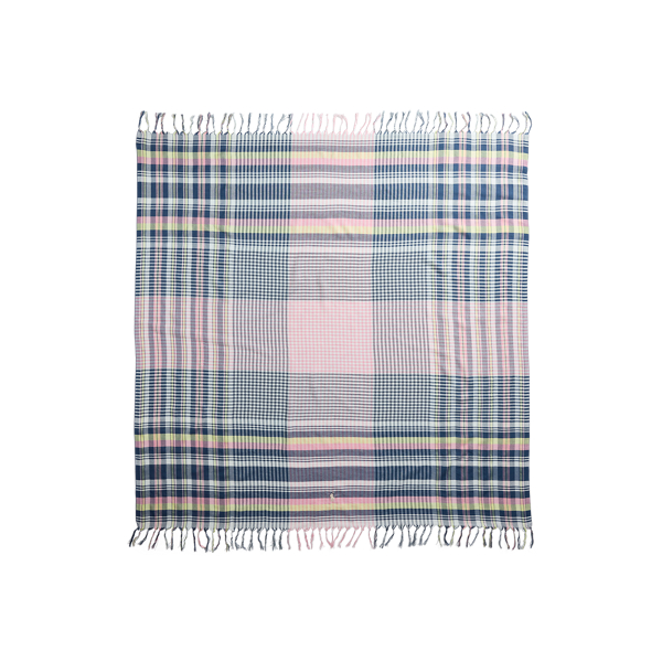 Plaid Fringe-Trim Silk Scarf