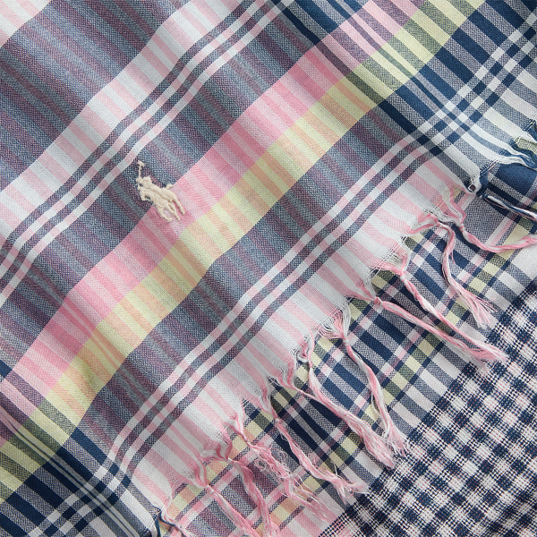 Plaid Fringe-Trim Silk Scarf