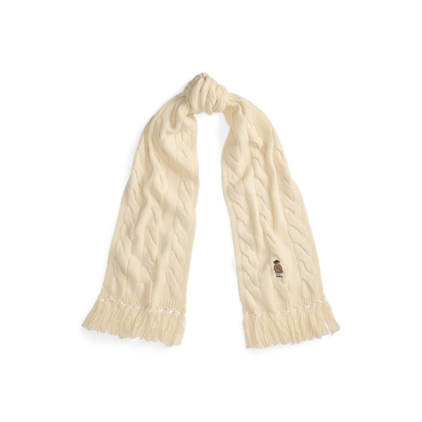 Schal mit Zopfmuster und Polo Bear Polo Ralph Lauren in Creme 1