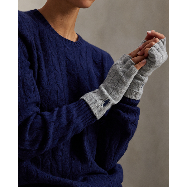 Soft Grey Cable Wool and Cashmere Fingerless Gloves Polo Ralph Lauren 3