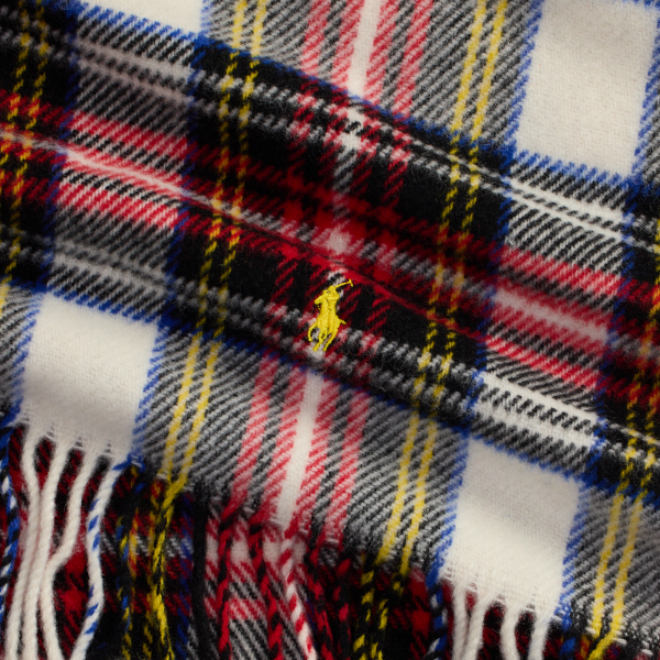 美品✨ラルフローレンパープルレーベル　チェック柄カシミヤフリンジ スカーフ　近年 美品✨ラルフローレンパープルレーベル チェック柄カシミヤフリンジ