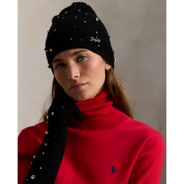 Black Jeweled Wool-Cashmere Beanie Polo Ralph Lauren 3