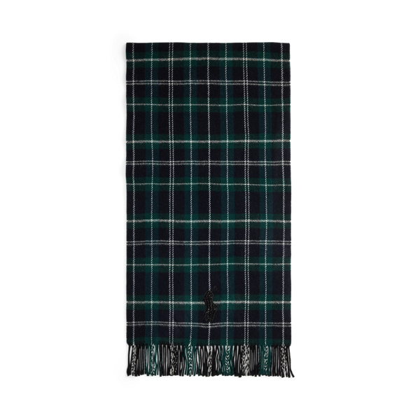 Beaded Big Pony Plaid Wool Scarf