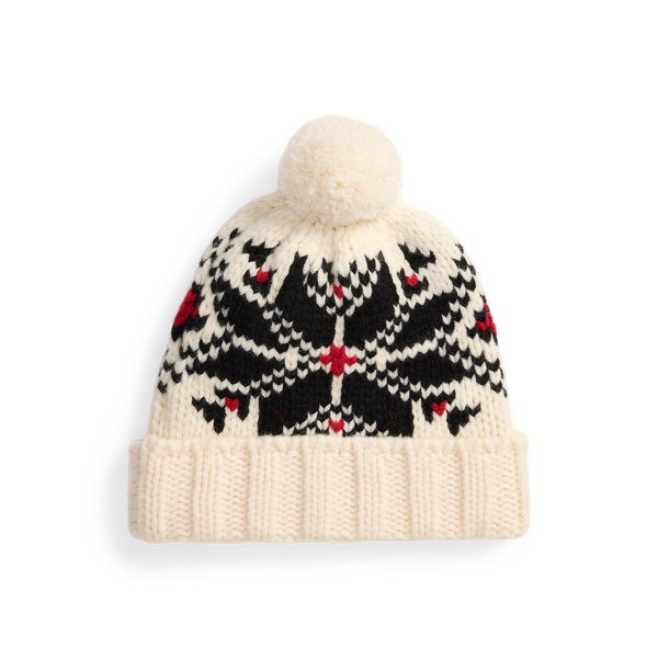 Cream Snowflake-Motif Wool Pom Beanie Polo Ralph Lauren 2