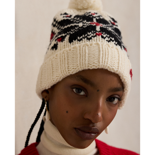 Cream Snowflake-Motif Wool Pom Beanie Polo Ralph Lauren 3