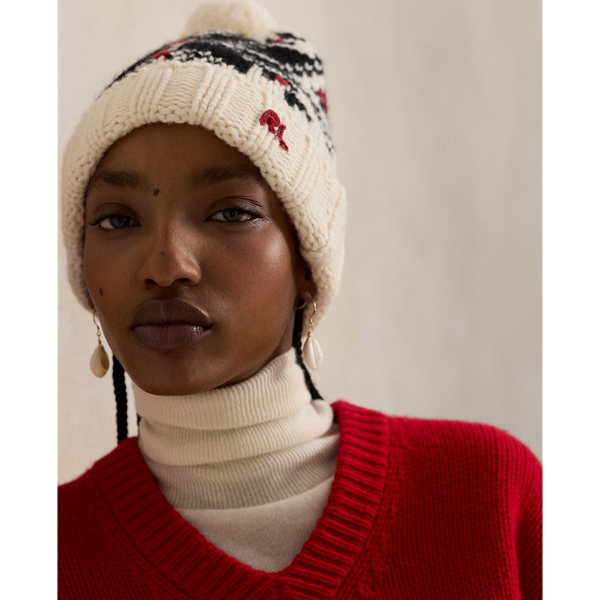 Cream Snowflake-Motif Wool Pom Beanie Polo Ralph Lauren 4