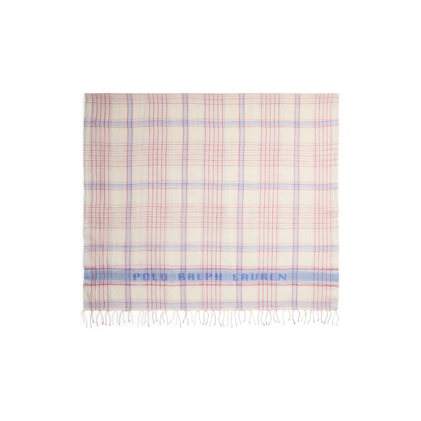 Женский шарф Ralph Lauren Logo Plaid Linen-Cotton, цвет: Белый разноцветный — фото 1