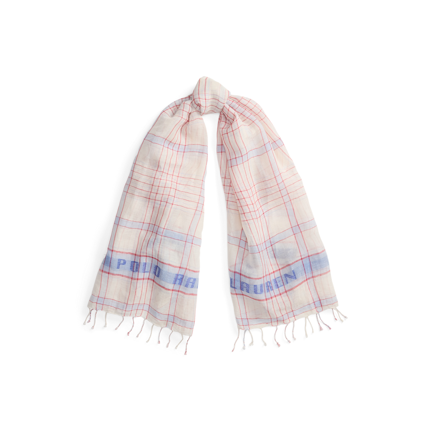 Женский шарф Ralph Lauren Logo Plaid Linen-Cotton, цвет: Белый разноцветный — фото 2