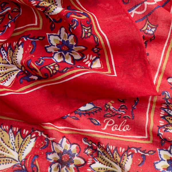Red Multi Paisley Cotton Square Scarf Polo Ralph Lauren 3