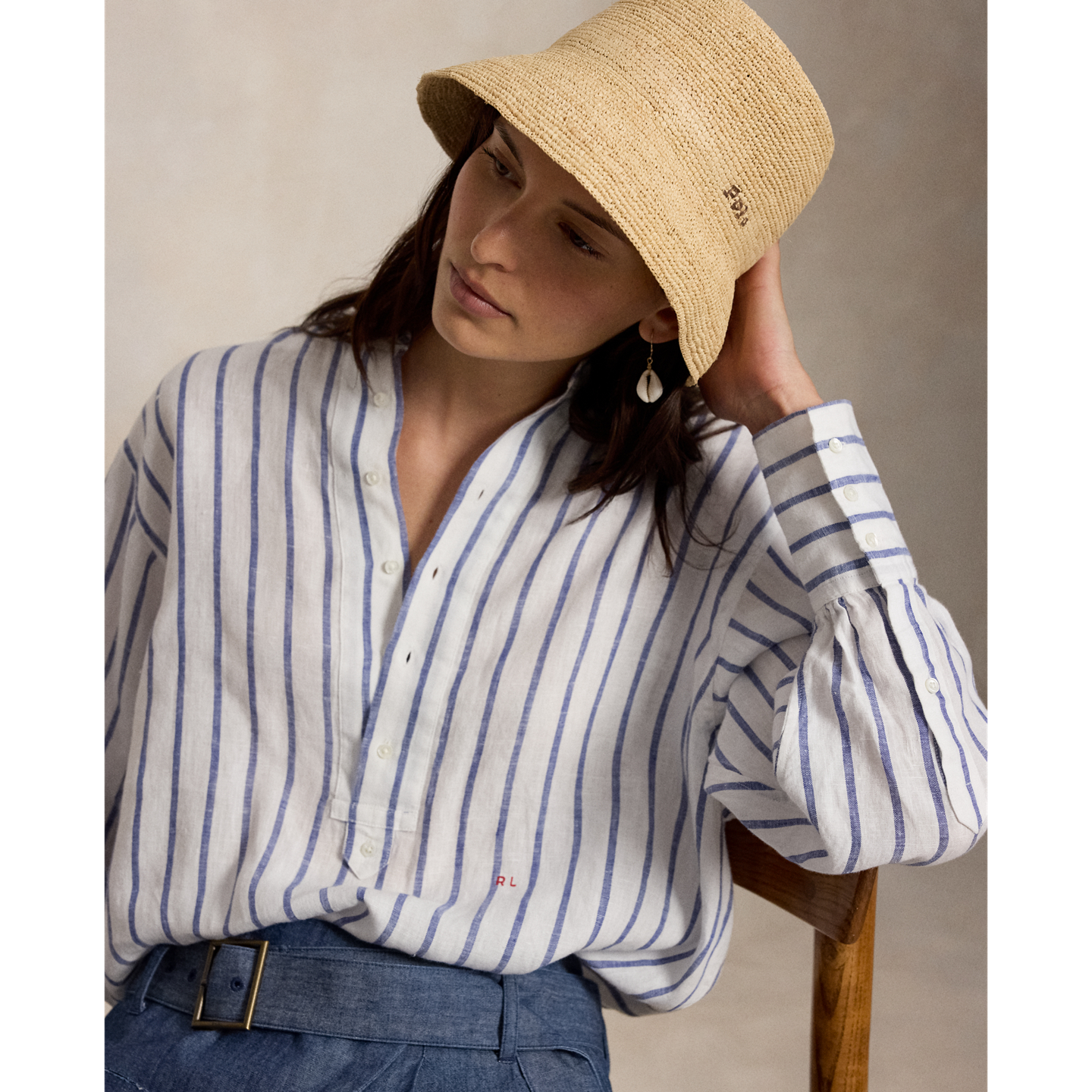 Женский головной убор Ralph Lauren Logo Crocheted Raffia Sun Hat, цвет: Натуральный — фото 3