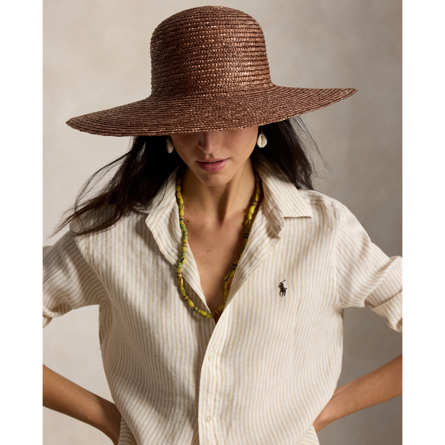 Женский головной убор Ralph Lauren Logo Wide-Brim Straw Sun Hat, цвет: Коричневый — фото 3