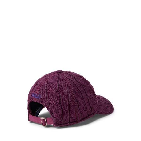 Bon&eacute; de malha tran&ccedil;ada de algod&atilde;o Polo Ralph Lauren em Merlot meia-noite 2