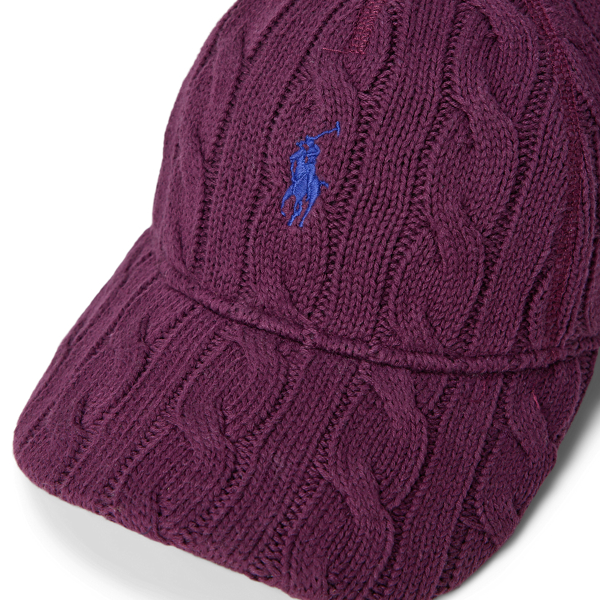 Bon&eacute; de malha tran&ccedil;ada de algod&atilde;o Polo Ralph Lauren em Merlot meia-noite 3