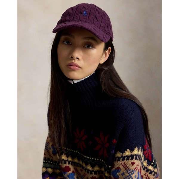 Bon&eacute; de malha tran&ccedil;ada de algod&atilde;o Polo Ralph Lauren em Merlot meia-noite 4