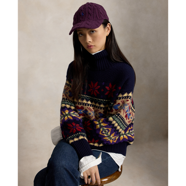 Bon&eacute; de malha tran&ccedil;ada de algod&atilde;o Polo Ralph Lauren em Merlot meia-noite 5