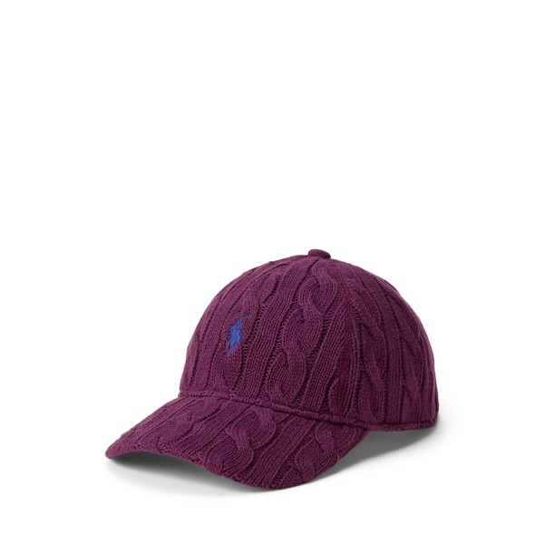 Bon&eacute; de malha tran&ccedil;ada de algod&atilde;o Polo Ralph Lauren em Merlot meia-noite 1