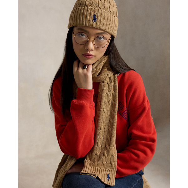 Cream Cable-Knit Cotton Scarf Polo Ralph Lauren 3