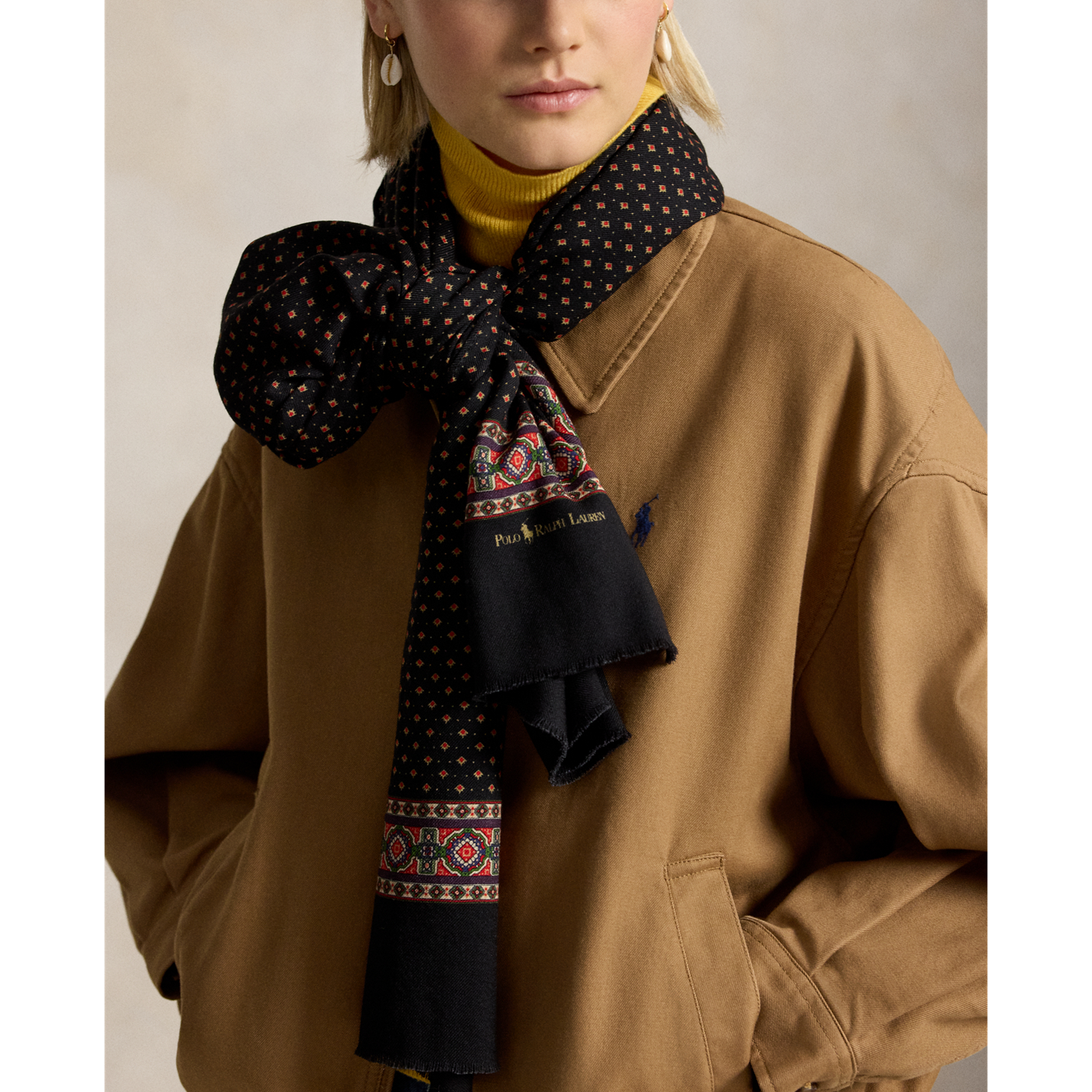 Женский шарф Ralph Lauren Foulard Wool Fringe, цвет: Винный разноцветный — фото 3