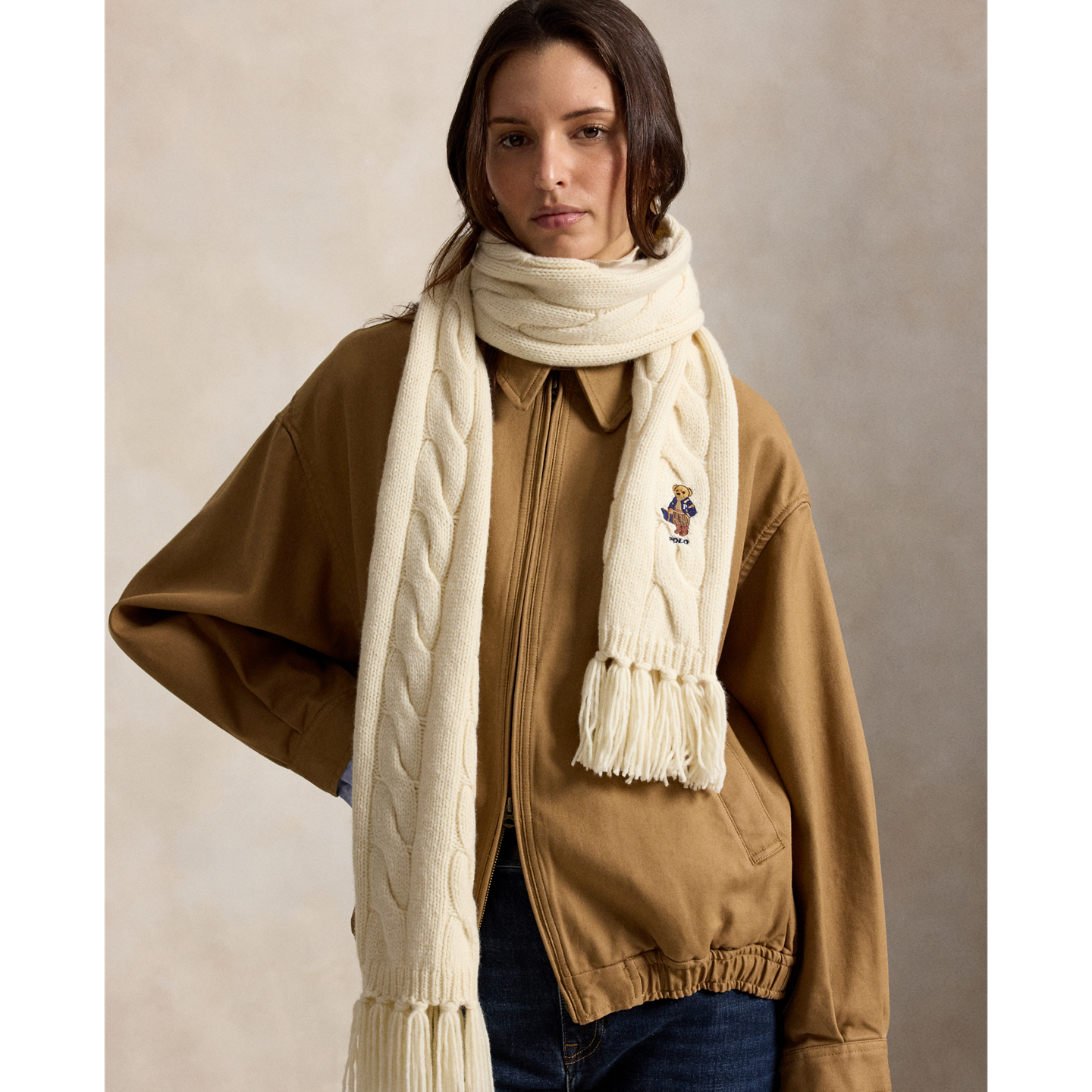 Женский шарф Ralph Lauren Polo Bear Cable-Knit, цвет: Кремовый — фото 2