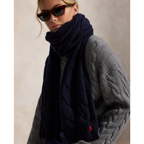 Wide Cable-Knit Wool Scarf
