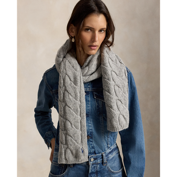 Wide Cable-Knit Wool Scarf
