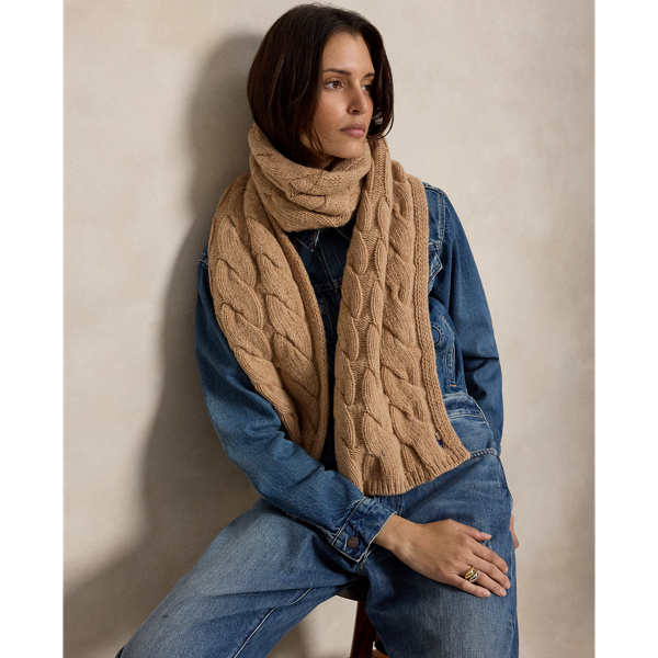 Wide Cable-Knit Wool Scarf