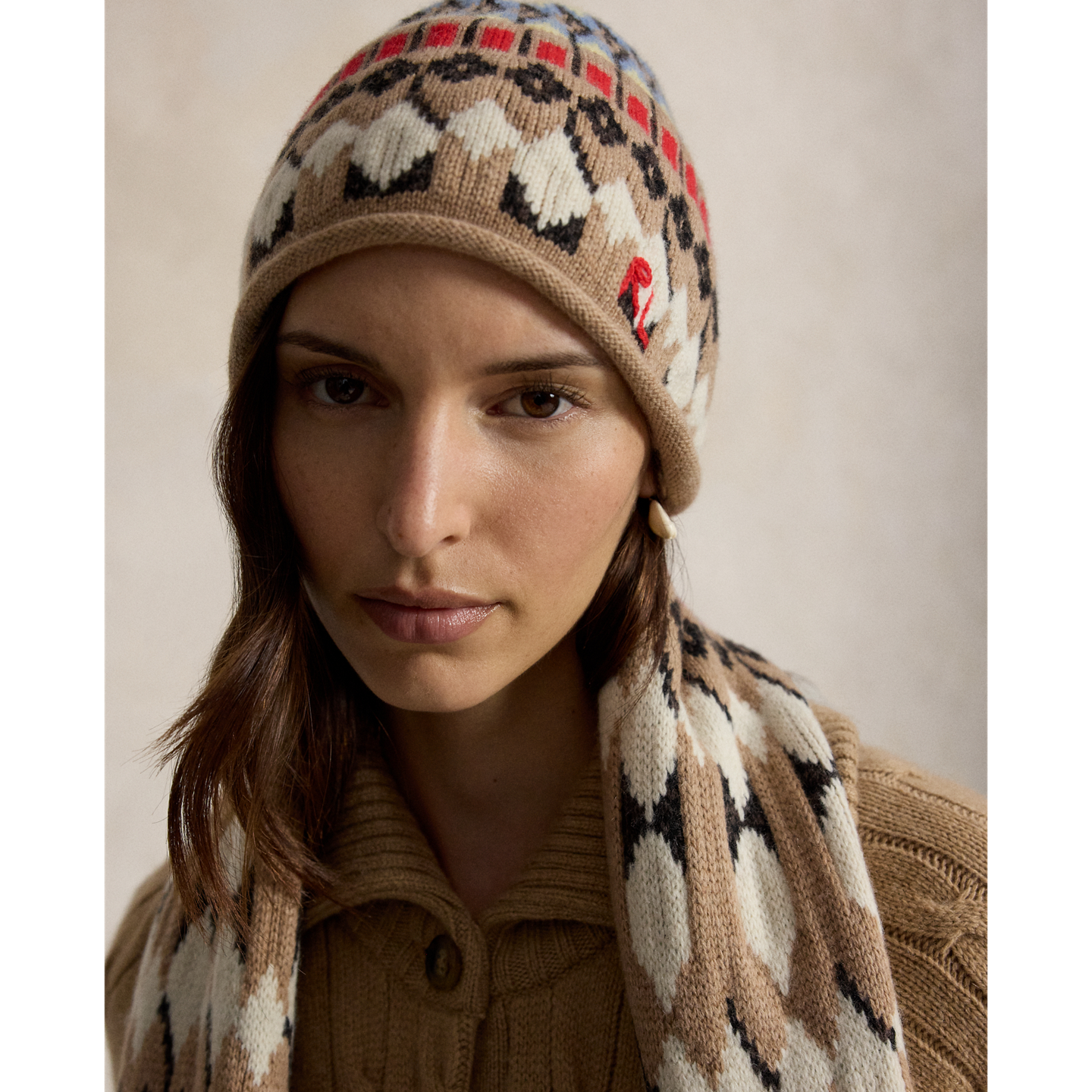 Шапка Ralph Lauren Fair Isle Wool-Blend Beanie, цвет: Верблюжий — фото 2